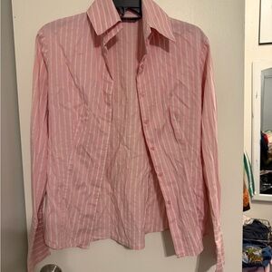 Pink and White Striped Button-Up Shirt